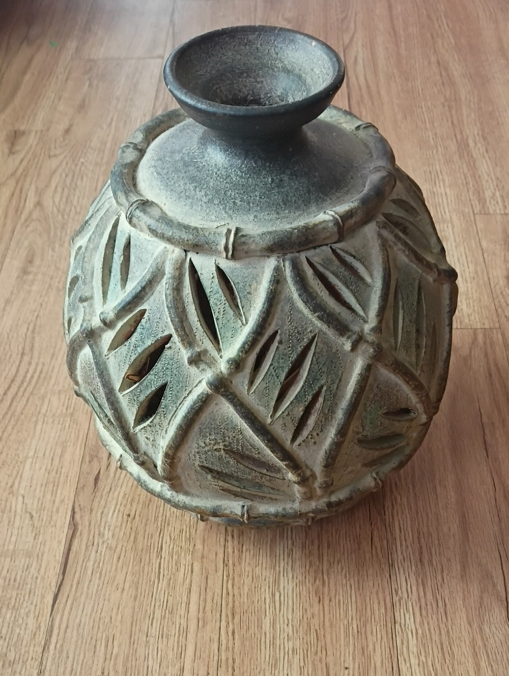 Textured Green Ceramic Cutout Vase - Home Accents